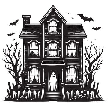 Scary haunted house window, vector image