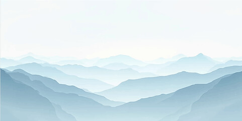 Fog-covered blue hills and distant mountains in soft cool gradient minimalist art composition
