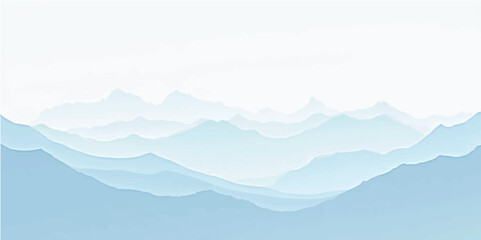 Fog-covered blue hills and distant mountains in soft cool gradient minimalist art composition
