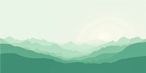 Abstract layered mountain hills in fog with green pastel tones and smooth eco texture design
