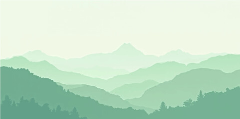 Minimal green mountain layers with fog and pastel color blend in abstract eco background design
