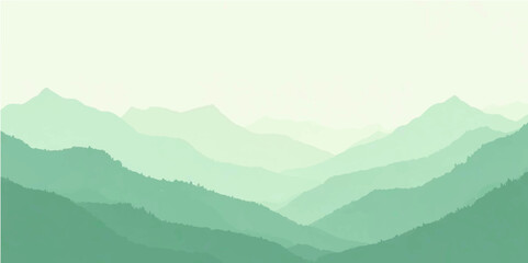 Green foggy mountain view in pastel tones with soft hill layers and modern eco-friendly background