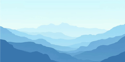 Fototapeta premium Misty mountain landscape at dawn with clouds, fog, and the silhouette of trees