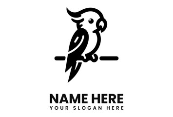 Elegant minimalist logo featuring a cockatoo perched on a branch.