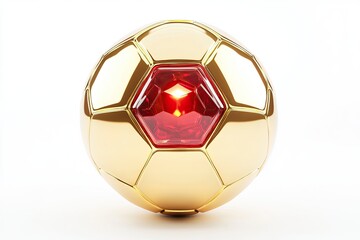 Naklejka premium Golden soccer ball, red gem center