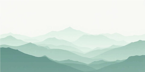 Light green abstract mountain view with foggy landscape layers and natural calm background