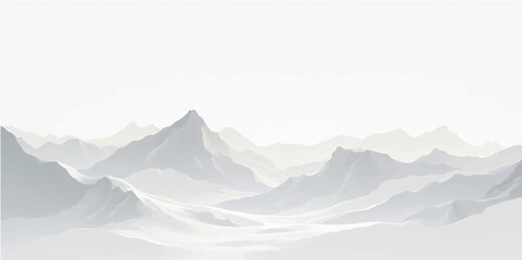  Frosty white winter landscape with snow-covered mountain peaks and light fog illustration