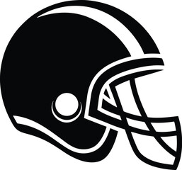 Football helmet silhouette, protective gear icon, black line art, American sport vector, head safety illustration