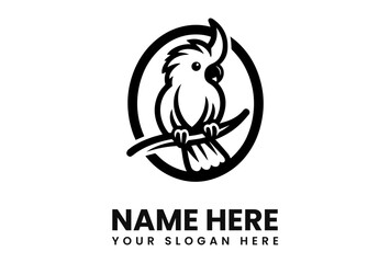A stylized black and white parrot logo perched on a branch, inside a circle.