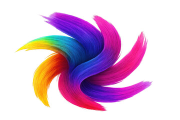Fototapeta premium Rainbow hair strands creating a dynamic swirl with transparent background, perfect for beauty and fashion projects
