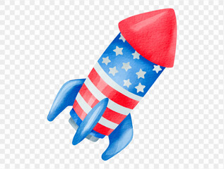 Colorful rocket firework vector in red, white, and blue for festive 4th of July and patriotic celebrations