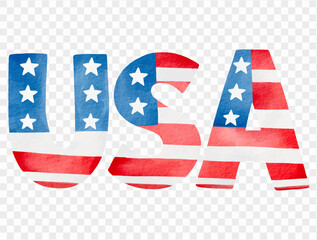 USA text in red, white, and blue watercolor style vector for 4th of July and patriotic designs