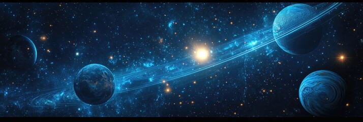 Deep space with planets and nebulae