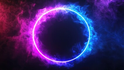 Obraz premium Neon circle framed by smoky colors