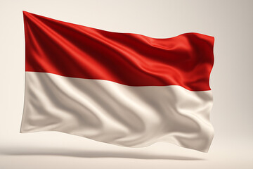 Republic of Indonesia flag object illustration. Indonesian bicolor flag on flagpole waving in wind on gray background