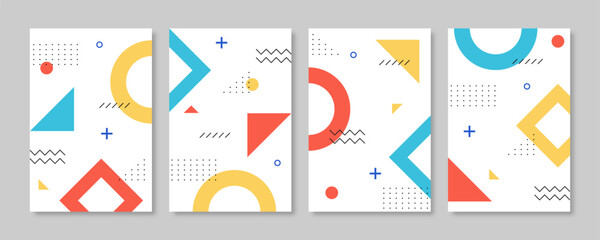Collection of memphis style geometric cover design. Vector illustration