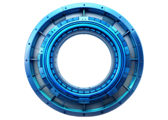 Futuristic blue circular portal with intricate metallic details and glowing light isolated on a transparent background