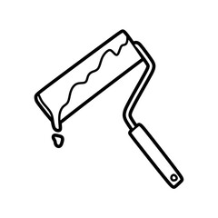 paint roller vector line art black and white with leftover paint