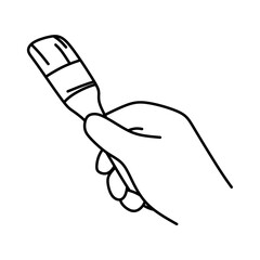 hand holding small brush black and white line art