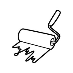 paint roller with painting, black and white line art