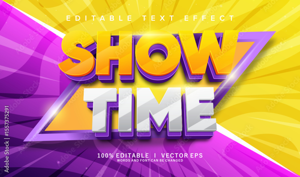 Poster show time 3d vector text effect with modern style design