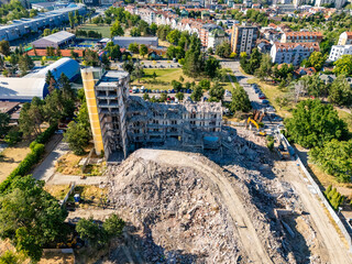 Novi Sad, Serbia - June 27, 2025: Demolition of the Park Hotel in Novi Sad, Serbia