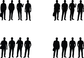 Silhouette of Men Standing in Various Poses Vector