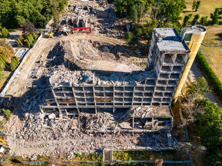Novi Sad, Serbia - June 27, 2025: Demolition of the Park Hotel in Novi Sad, Serbia