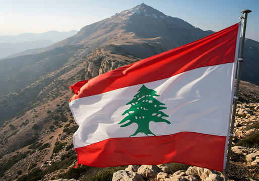 Lebanese flag on mountain landscape
