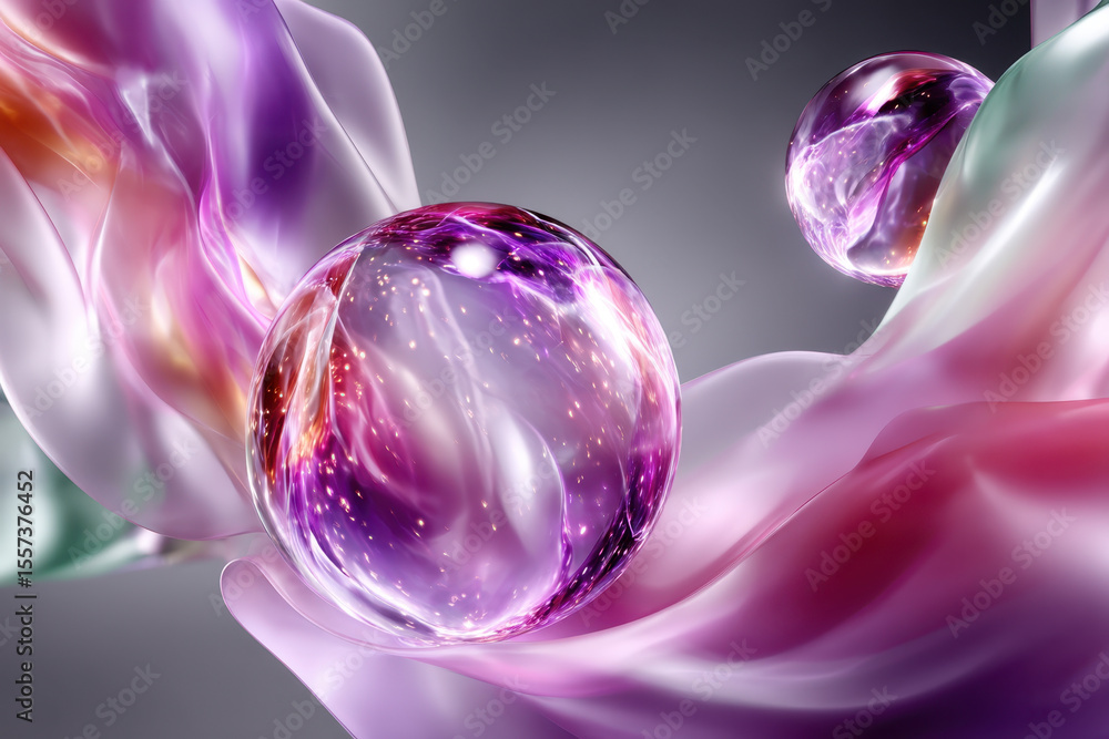 Poster colorful swirling spheres create a mesmerizing abstract composition with fluid motion
