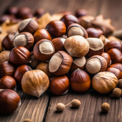 a pile of Hazelnuts Acorns Pine nuts Walnuts Beech nuts Chestnuts Flax seeds