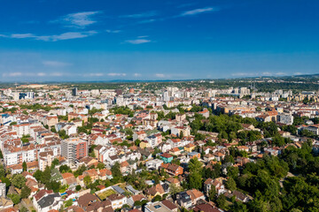 Novi Sad, Serbia - June 27, 2025: Aerial view of the settlements of Rotkvaria and Grbavica in Novi Sad