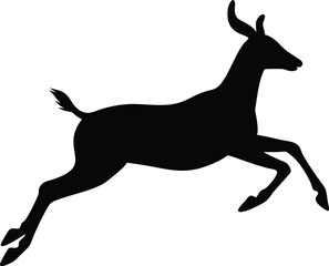 Silhouette of a leaping deer depicting graceful movement and freedom against white background