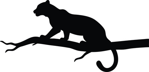 Silhouette of a leopard perched gracefully on a branch in a modern black and white style
