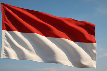 Republic of Indonesia flag object illustration. Indonesian bicolor flag on flagpole waving in wind