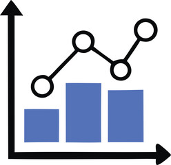 A stylized infographic depicting a rising trend line with data points over a bar chart representing growth and progress
