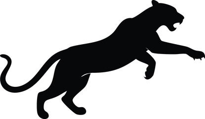 Silhouette of a powerful panther pouncing or leaping on an isolated white background