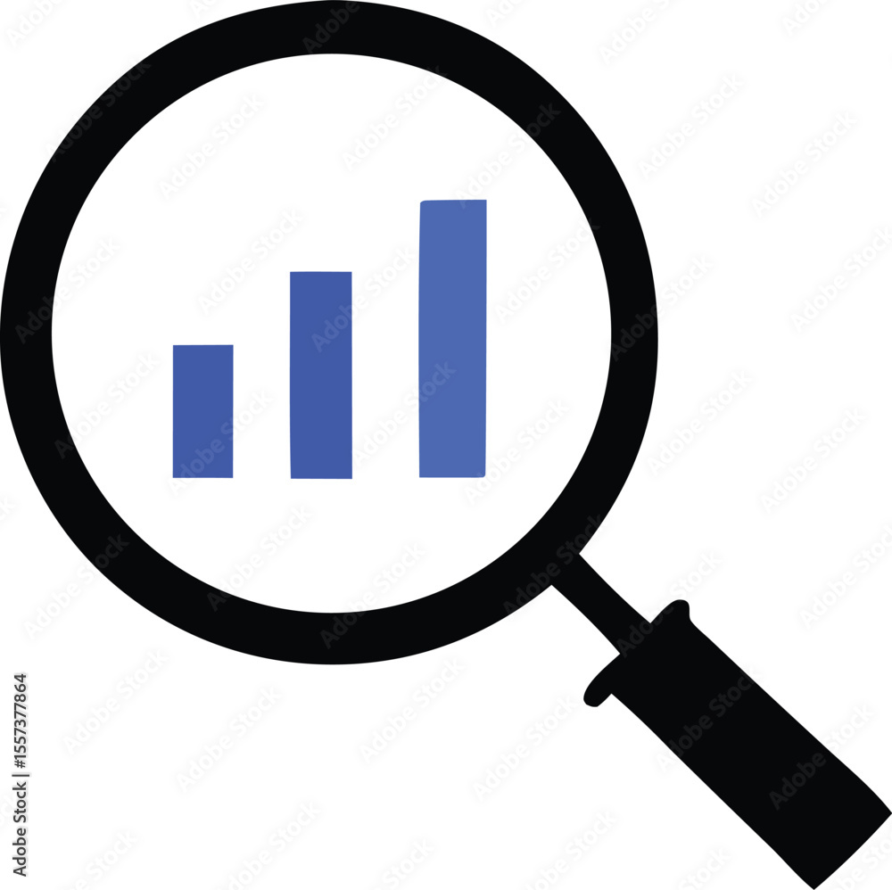 Aufkleber magnifying glass examining a bar graph representing data analysis and business growth insights
