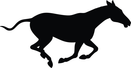 Silhouette of a powerful running horse isolated on a white background for graphic design