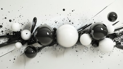 Abstract Composition with Black and White Spheres and Writing Utensils 