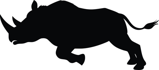 Silhouette of a running rhino depicting strength power and african wildlife on white background