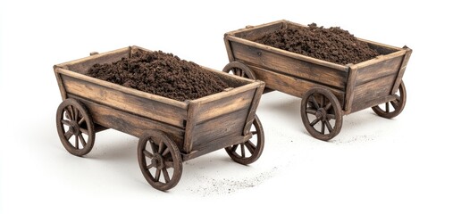 Two wooden farm carts filled with dark soil (2)