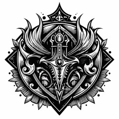 Intricate black and white mandala with ornate symmetrical design and floral elements