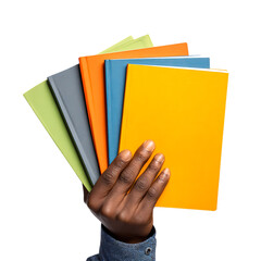 Person Holding Colorful Notebooks Education Learning and Organization on transparent Background