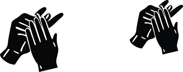 Two stylized black silhouette hands with white outlines fingers splayed in a gesture of greeting or communication