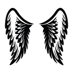 Obraz premium Angel wings vector illustration with black feather design in tribal and heraldic style