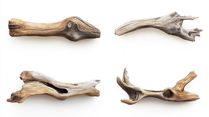 Collection of Four Unique Driftwood Pieces Natural Textures and Shapes
