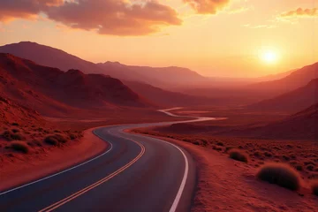 Fototapeten winding road in the middle of a desert landscape © AuraBloom