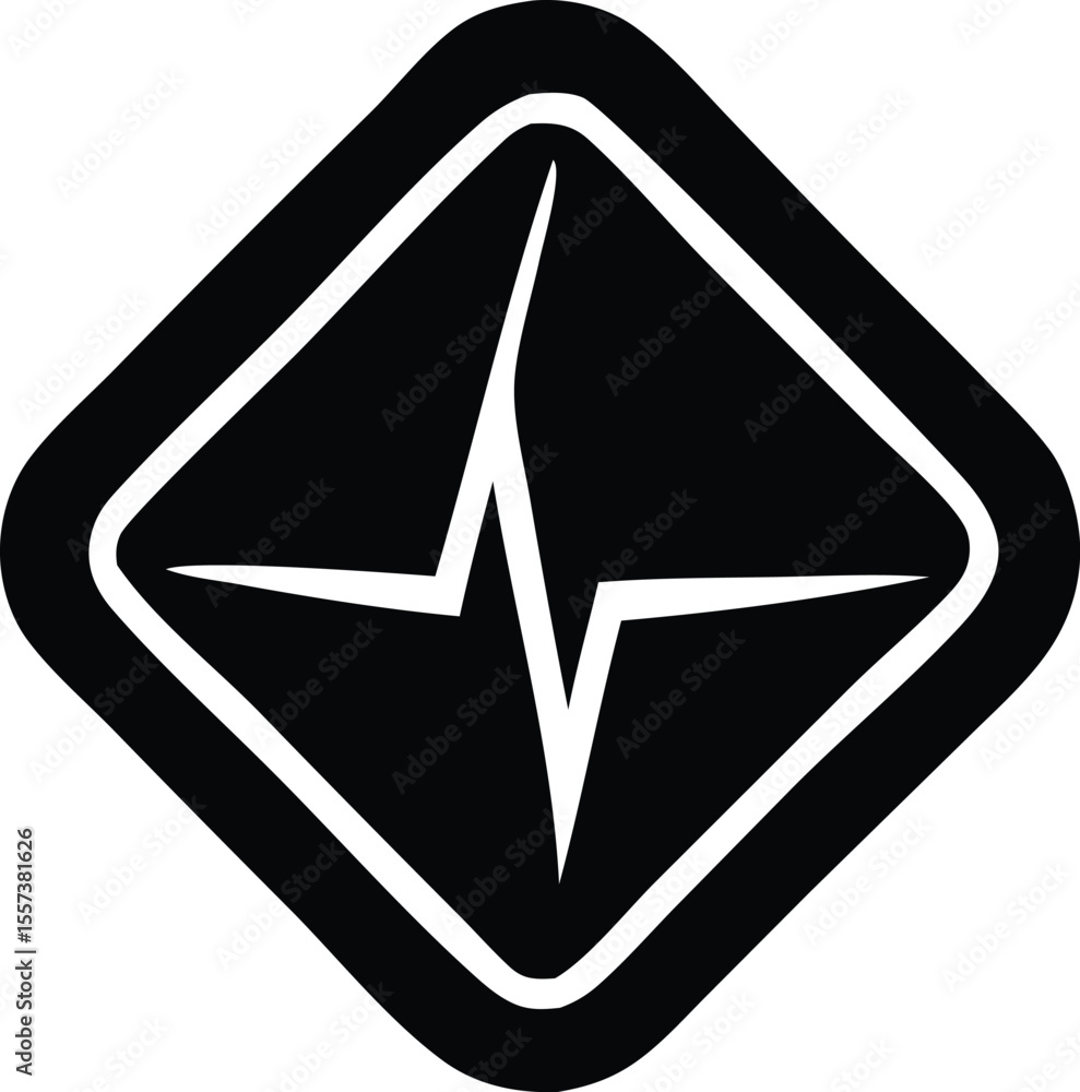 Poster abstract geometric symbol featuring a sharp angular white design within a thick black diamond outlin