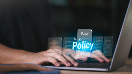 document verification concept ,Businessman checking the steps through document with a list of checkboxes ,legal advice ,ethics concept ,Rules and policies ,Terms and conditions ,policy management